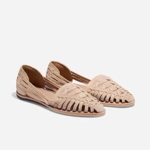 Nisolo Huarache Sandals leather woven flats tan boho slip on Linen Suede